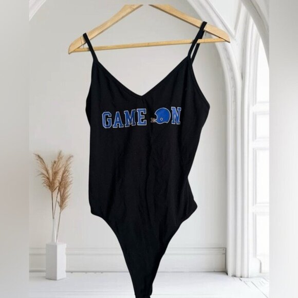 Pink Victoria's secret Bodysuit kansas university Black 'Game On' Bodysuit Sz L - Picture 1 of 9